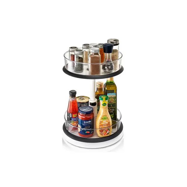 Sorbus 2-Tier Clear Lazy Susan Turntable Organizer - 360° Rotating Spice Rack with Non-Slip Base for Kitchen Cabinet, Pantry, Countertop Storage