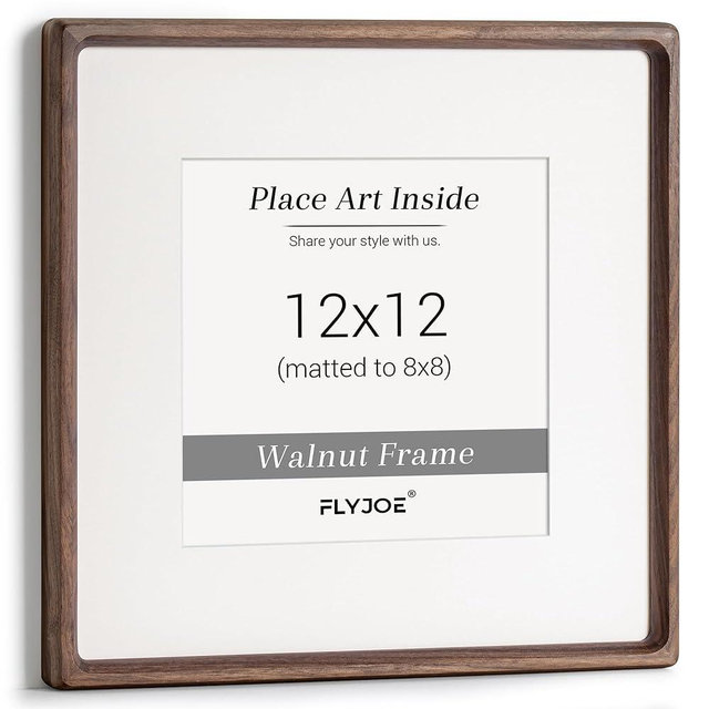 12x12 Picture Frame, USA-Sourced Natural Walnut Wood Photo Frame with Tempered Glass, Handcrafted Rounded Corner 12 x 12 Wooden Frame Matted to 8.5x11 Photos, Horizontal or Vertical Wall Mounting