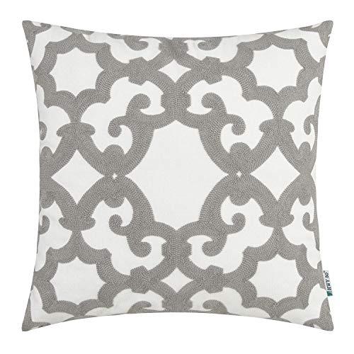 HWY 50 Grey Gray Embroidered Decorative Throw Pillow Covers Cushion Cases for Couch Sofa Bed 18 x 18 inch Farmhouse Geometric Window Grille 1 Piece