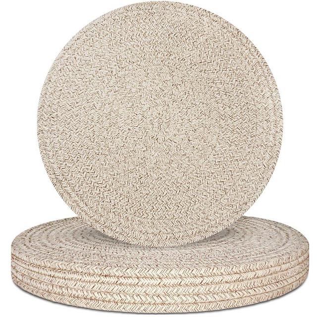 Round Placemats Set of 6, Cotton Rope Woven Table Mats, Hot Pads for Kitchen, Non Slip Heat Resistant Place Mats, 13 Inches Braided Placemat for Farmhouse Decor and Kitchen Table Decor (Brown)