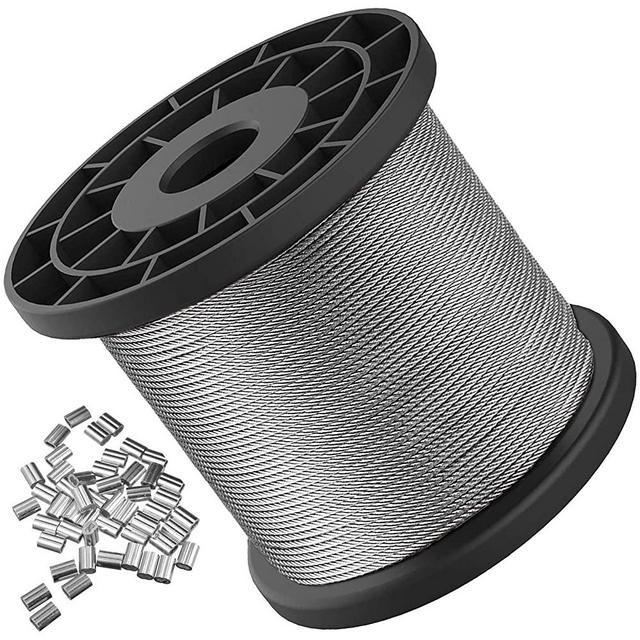 Wire Rope, 1/16 Wire Rope, Stainless Steel 304 Wire Cable, 328FT Length Aircraft Cable with 100pcs Sleeves Stops, 7x7 Strand Core, 368 lbs Breaking Strength Perfect for Outdoor,Yard,Garden or Crafts