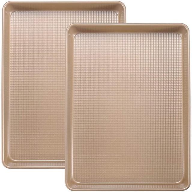 Joho Baking Cookie Sheets Baking Pan Set, Baking Sheets for Oven Nonstick Large, Professional Bakeware Set, 2-Piece, 10x15in, Gold
