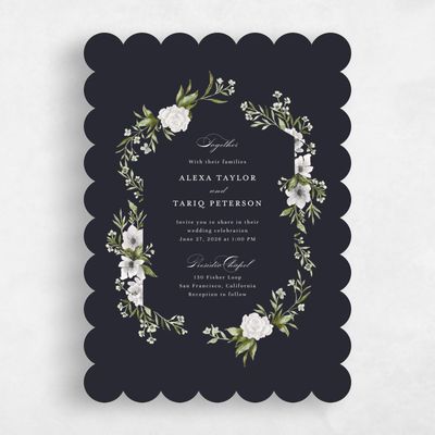 Black Scalloped Wedding Invitation - Cordova Portrait