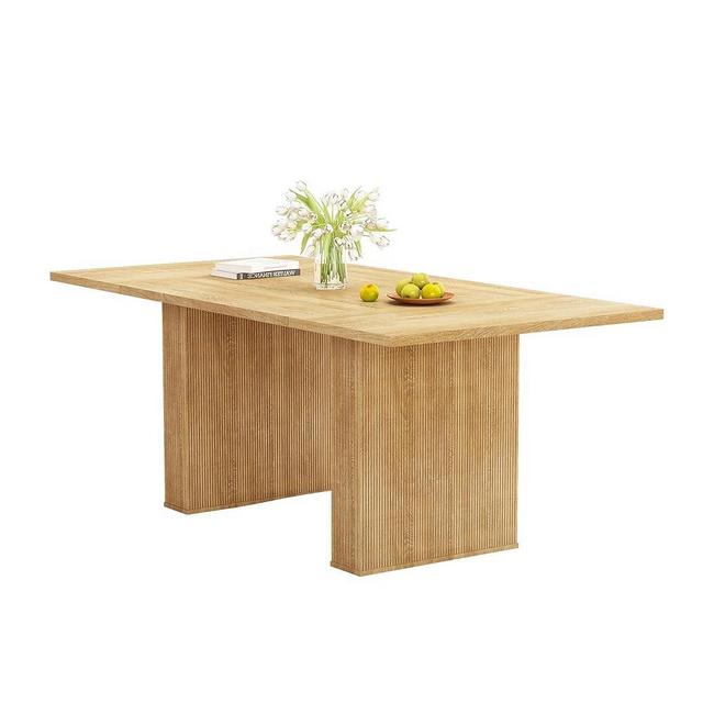 QHITTY 78 Inch Fluted Dining Table, Wood KitchenTable for 6 to 10, Farmhouse Long Rectangle Table with Strip Base for Dining Room, Kitchen Natural