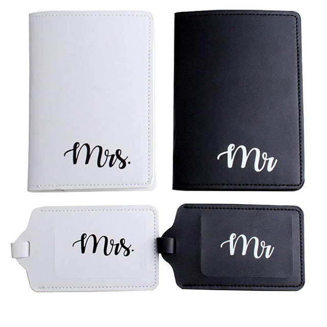 Snogisa Mr and mrs Honeymoon Passport Wallets Travel Holder Set,Travel passport covers and luggage tags gift set for Wedding Bridal Shower Gift