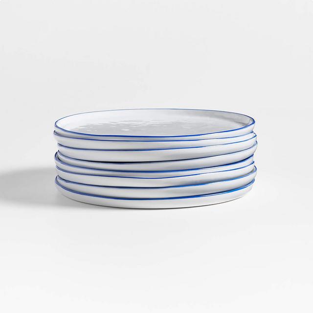 Mercer Blue Rim Round Porcelain Salad Plates, Set of 8