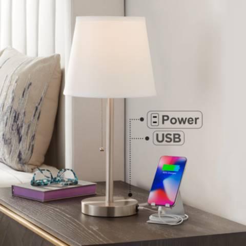 Flesner Brushed Nickel Finish 20" High Outlet and USB Lamp