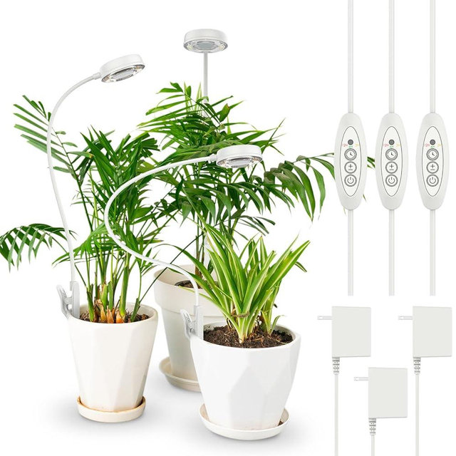 SANSI Grow Lights for Indoor Plants, Pot Clip LED Plant Light for Growing Full Spectrum, Plant Growing Lamp with 4-Level Dimmable, Auto On Off 3 6 12 Hrs Timer for Small Plants, White 10W 3-Pack