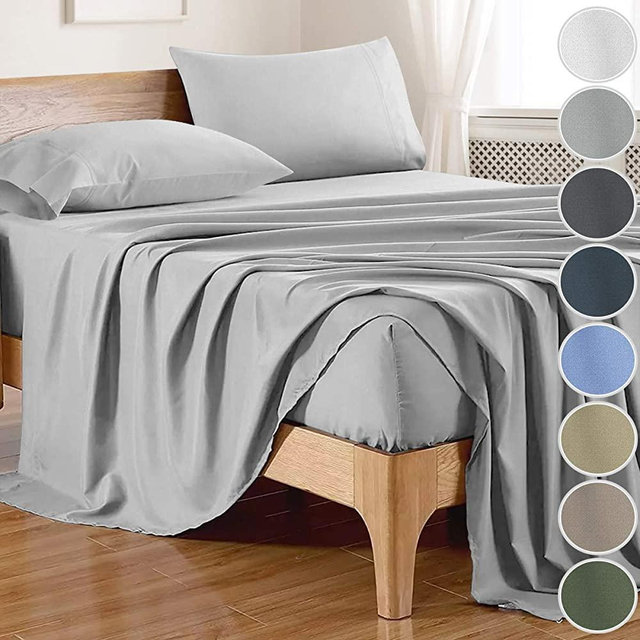 100% Bamboo Sheets King Size (4 Pieces, 8 Colors) with Bamboo Fitted Sheet，Silky Soft Bamboo Sheet Set，Bamboo Deep Pocket Sheets，Bamboo Bed Sheets，King Sheets Cooling，Cool Bed Sheets，Light Grey