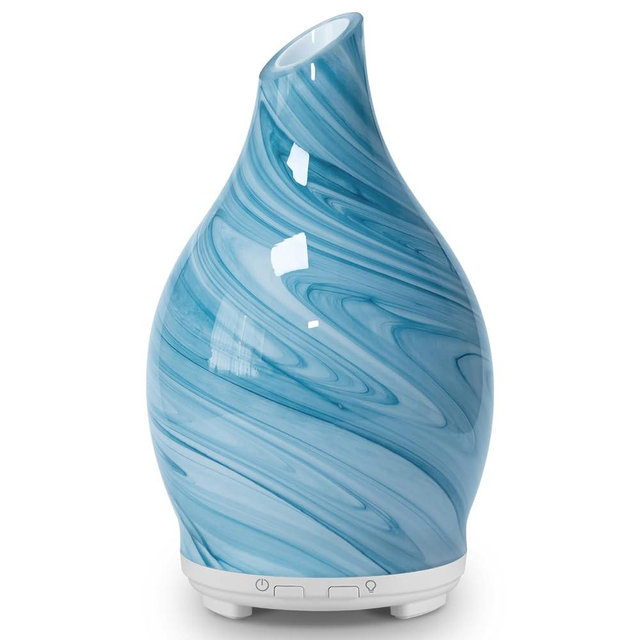 Essential Oil Diffuser Aromatherapy Diffuser- 120ml Art Glass Ultrasonic Cool Mist Scent Aroma Oil Diffuser with Auto Shut-Off Protection & 7 Colors Night Light for Home Office Decor&Gift (Blue)