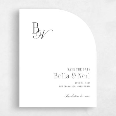 Dark Charcoal, White Wedding Save the Date - Roscana Portrait