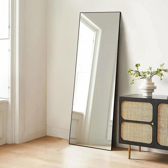 ENJOYBASICS 64"x21" Full Length Mirror with Stand, Large Full Size Body Mirror Hanging or Leaning Against Wall, Aluminum Alloy Wall Mirror, Floor Mirror for Bedroom Living Room Dressing Room, Black