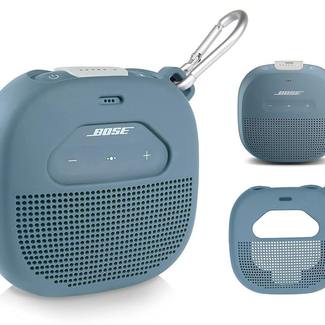 Feature Protective Case for Bose SoundLink Micro Bluetooth Speaker by WGear, Featured Design with mesh Pocket for Cable and Other Accessories, Elastic Strap to Secure Device (Stone Blue), WG012299
