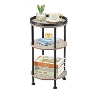 Side Table, Small Round Side Table for Small Spaces, 3-Tier Round Accent Table Slim Side Table, Modern Small End Table Corner Table Sofa Side Table for Living Room Small Nightstand Bedroom (Oak)