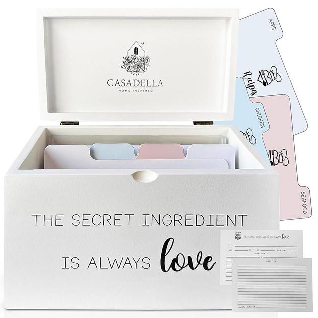 Minimalist Recipe Box with Cards and Dividers, Recipe Card Box w/ 70 4x6 Recipe Cards and 16 Dividers, Mother's Day Thoughtful Recipe Organizer w/Phone Holder and Recipe Cards 4x6