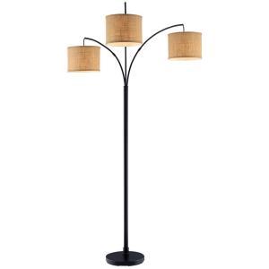 80 in. Antique Bronze 3 Arc Floor Lamp with Burlap Drum Shades