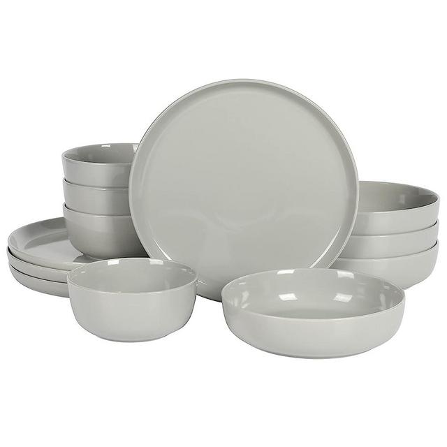 Gibson Home Oslo 12-Piece Porcelain Dinnerware Set, Grey,Service for 4