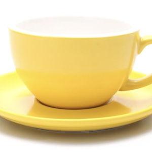 Latte Art Cappuccino Barista Cup and Saucer (Matte Yellow, 10.5 oz)