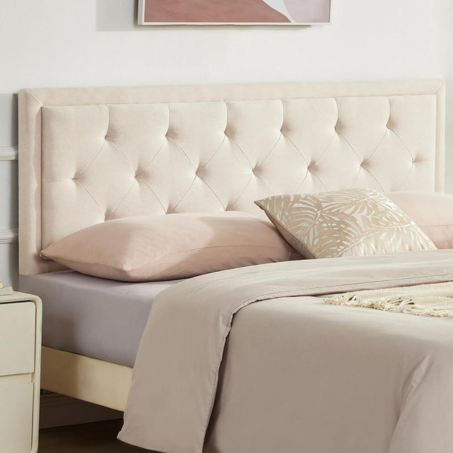Howjoe Upholstered Queen Headboard Only, Tufted Headboard Queen Size, Solid Wood Height Adjustable Modern Head Boards with Durable Metal Legs from 37" to 51", Linen Dorm Bed Headboards Only, Beige