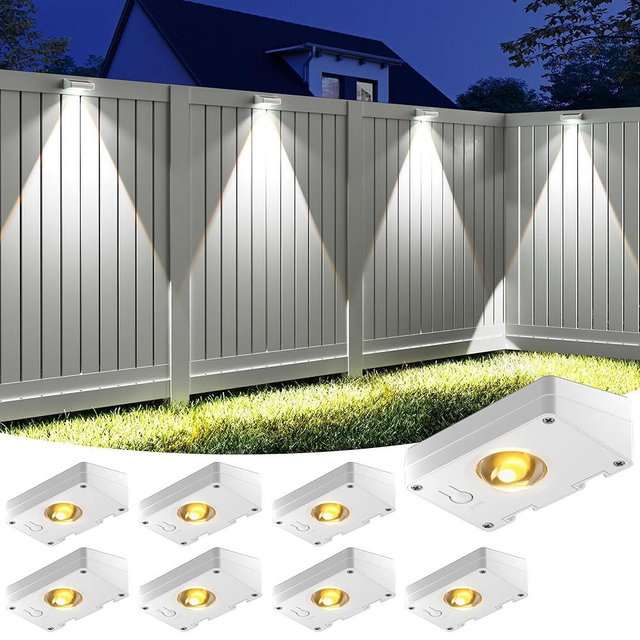 VOLISUN Solar Fence Lights, Fence Lights Solar Powered, IP65 Waterproof LED, 3 Color Temperatures Solar Light for Fence, Yard, Wall, Backyard (8 Pack, White)