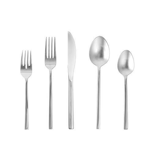 Fortessa Arezzo 18/10 Stainless Steel Flatware, 20 Piece Place Setting, Service for 4, Brushed Stainless Steel - 5PPS-165BR-20PC