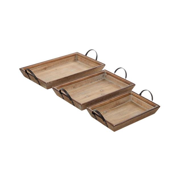 Rosemary Lane Wood Tray with Metal Handles, Set of 3, 20", 24", 27" W