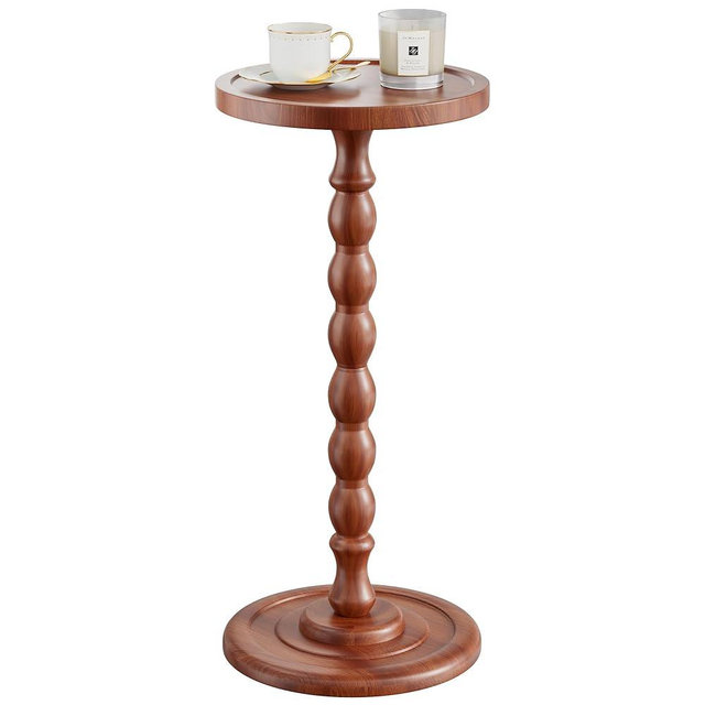 iFaveorr Solid Wood Drink Table, Rubber Wood‌ Small Round Side Table for Small Spaces, Martini Tables, Pedestal End Tables for Living Room, Bedroom, Corners, and Office (Light Walnut, 11.81inch)