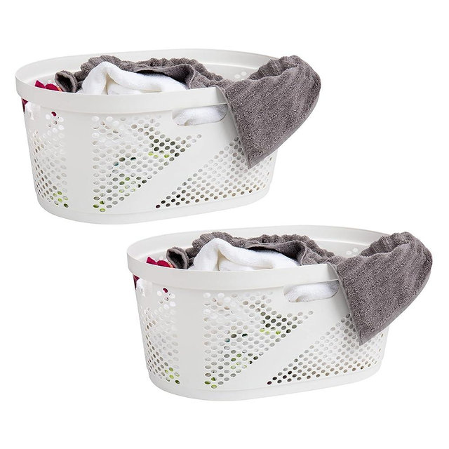 Mind Reader Basket Collection, Laundry Basket, 40 Liter (10kg/22lbs) Capacity, Cut Out Handles, Ventilated, Set of 2, White