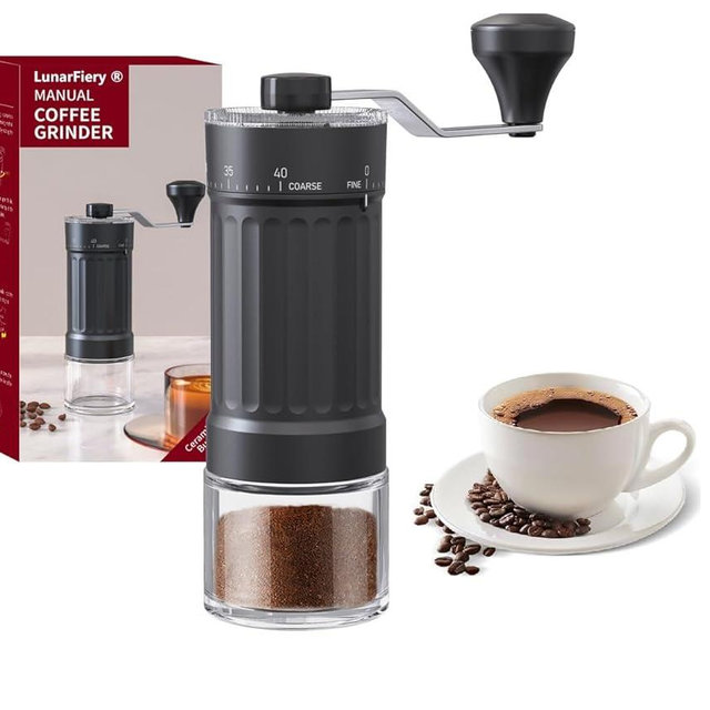 Manual Coffee Bean Grinder, Hand Coffee Grinder with Ceramic Burr & 40 Adjustable Settings, Portable Hand Crank Small Coffee Grinder for Espresso, Travel & Camping