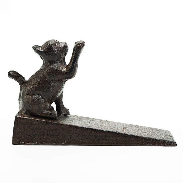 Sungmor Heavy Duty Cast Iron Cat Door Stops | Decorative Cute Animal Statue Metal Door Stopper Wedge with Non-Slip Mat | Solid & Antique Style Windproof Door Holder for Patio Yard Garden Farmhouse