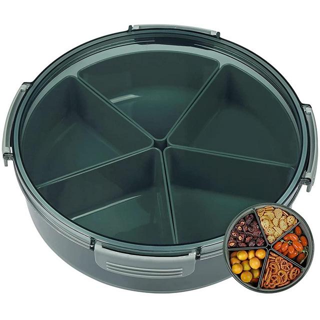 Shopwithgreen Divided Serving Tray with Lid, Veggie Tray with Lid, Meal Prep Container with 5 Removable Dividers for Meat Salad Fruit, Food Organizer for Candy Nuts Cookies