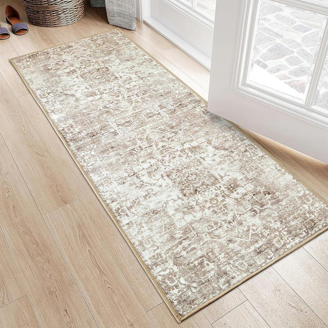 StangH Runner Rug 2x6 for Hallway Kitchen Washable Rug Runner Medallion Distressed Bohemian Beige Tan Farmhouse Home Decor Soft Faux Wool Floor Carpet for Bedside Entryway