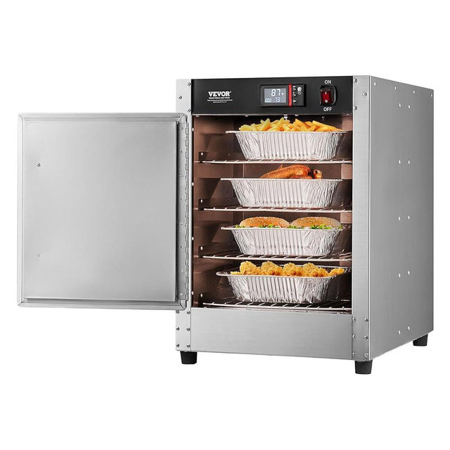 VEVOR Hot Box Food Warmer, 4-Tier Concession Warmer with Water Tray, 4 Pans, Single-Door and Adjustable Shelves, Stainless Steel Food Warmer Cabinet, Ideal for Storing Pizza, Chicken, Restaurant