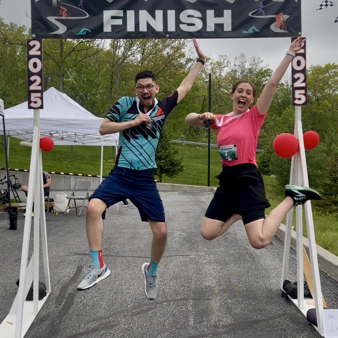 The day after engagement when we did a sprint triathlon