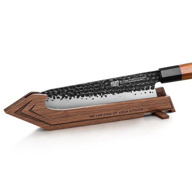 FINDKING Magnetic Edge Guard with Stand, Walnut Wood Blade Cover & Mini Knife Block for Counter Storage, Portable Protector for 8” Chef Knife