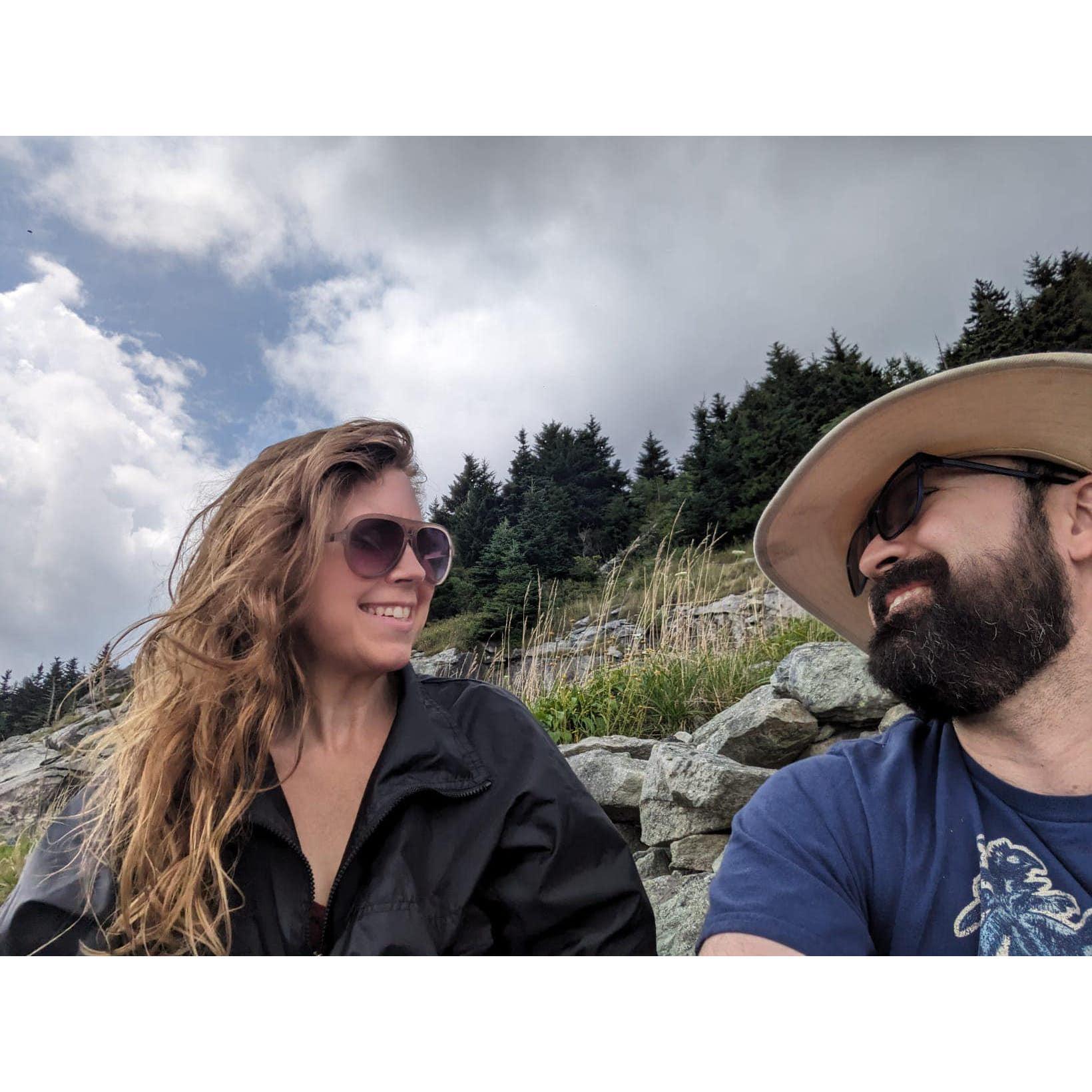 Dave took Allison to visit Grandfather Mountain in July; they had a picnic before crossing the mile high swinging bridge.