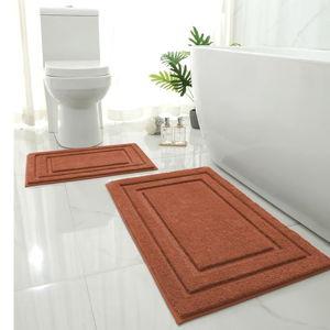 HOMEIDEAS Bathroom Rugs Sets 2 Piece, Super Soft and Absorbent Non Slip Microfiber Machine Washable Bath Mat Set (20" x 32" + 16" x 24", Burnt Orange)