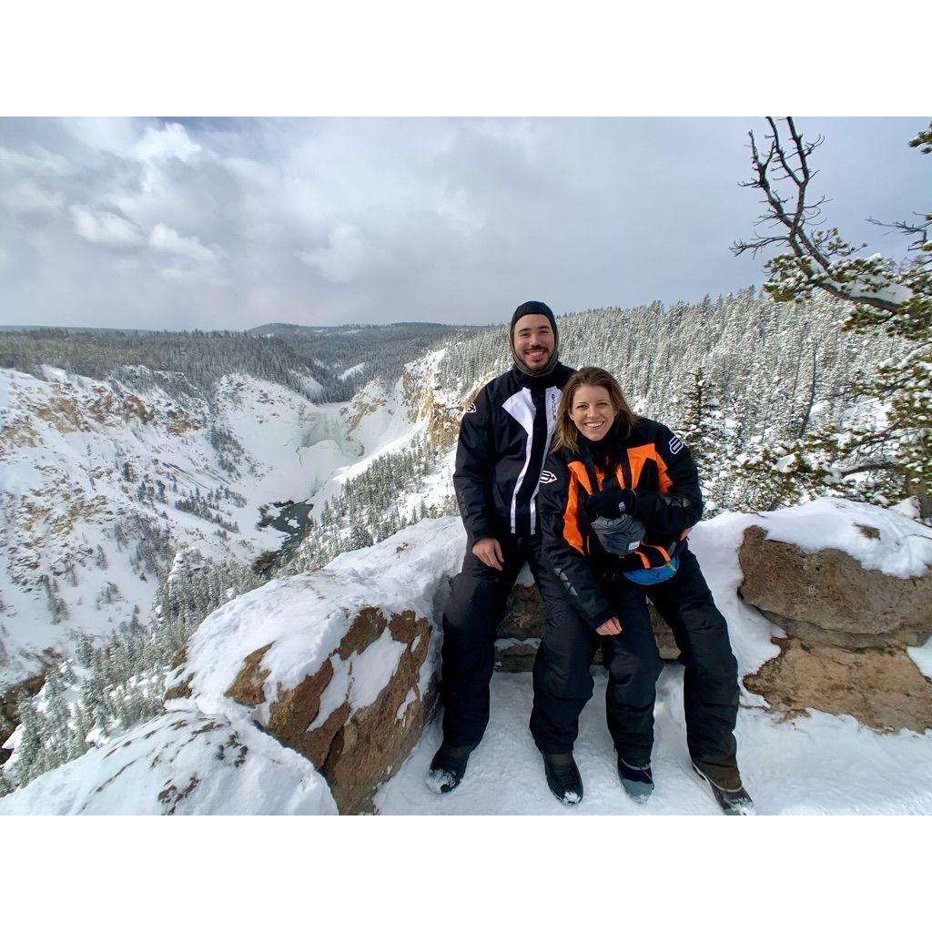 Yellowstone. Just before KG crashed an ATV into a Slow Down sign going 60 MPH & knocked out a headlight and her face shield--all super useful for the later past-park-closing snowstorm and bison run-in