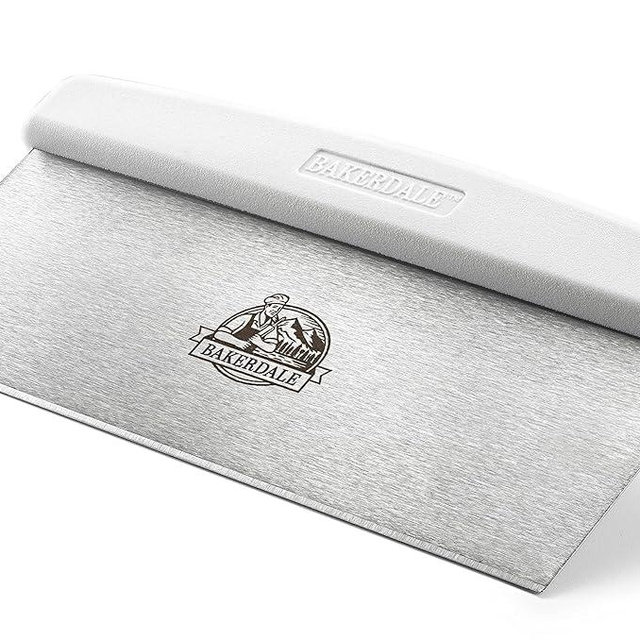 Bakerdale Large Bench/Dough/Cake Scraper, Icing Smoother Spreader, 10-inch Long Stainless Steel Blade, with white Polypropylene Handle