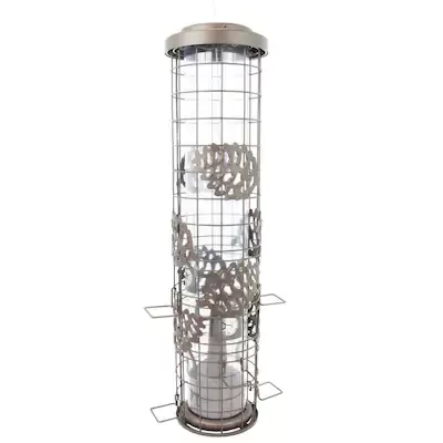 Perky-Pet Squirrel-Be-Gone Max Pinecone Bird Feeder Brown Metal Tube Bird Feeder