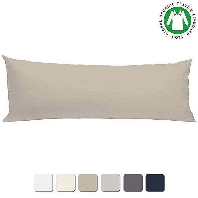 BIOWEAVES 100% Organic Cotton Body Pillow Cover for Body Pillowcases 300 Thread Count Soft Sateen Weave GOTS Certified with Zipped Closure - 21" x 54", Sand