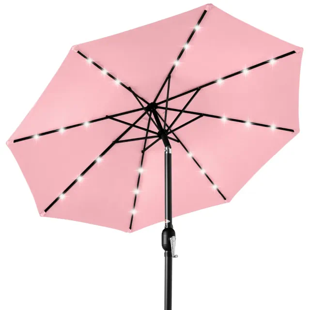 Best Choice Products 10ft Solar LED Lighted Patio Umbrella w/ Tilt Adjustment, UV-Resistant Fabric - Carnation