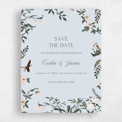 Blue Whisper Wedding Save the Date - Oiseau Portrait