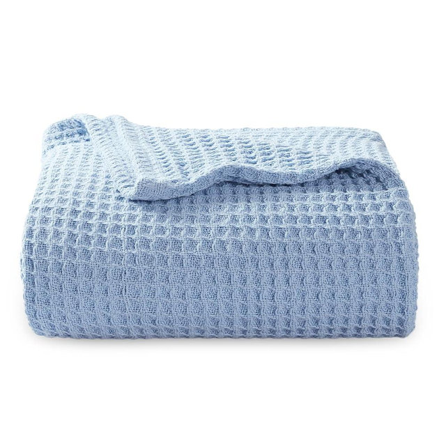 Bedsure 100% Cotton Large Throw Blanket for Couch 50x70 inches - Breathable and Soft, Waffle Weave Throw Blanket for Office, Sky Blue
