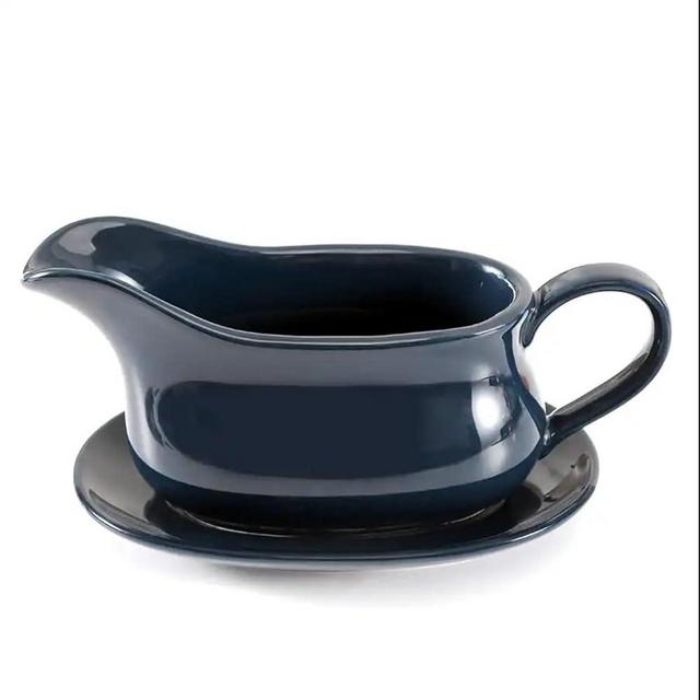 Large Gravy Boat, 15 OZ Ceramic Sauce Boat with Tray &Ergonomic Handle, Fine Porcelain Gravy Bowl With Big Dripless Lip Spout For Gravy, Warming Sauces, Salad Dressings, MilK (Royal blue)