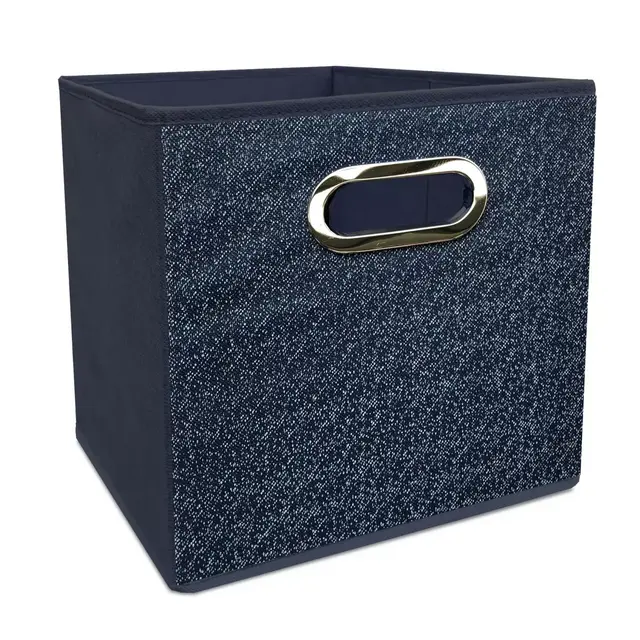 Simply Essential™ 11-Inch Polyester Denim Collapsible Bin in Blue
