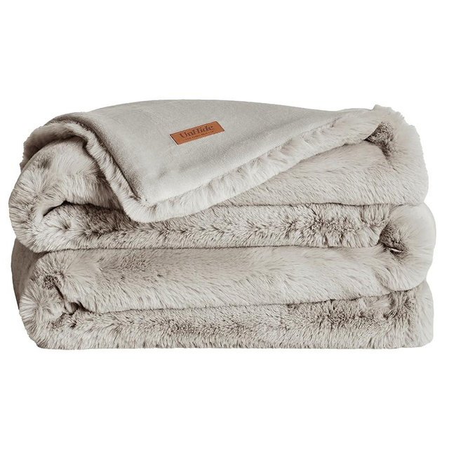UnHide Marshmallow - Faux Fur Blanket - Heavy Weight, Extra Soft Blanket - Made from Recycled Materials - Machine Washable - Small (50" x 60") - Greige