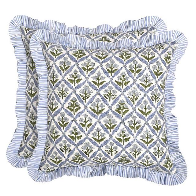 Ridhi Modern Farmhouse Pillow Covers Decorative Cotton Throw Pillow Covers Set of 2 Light Steel Blue Cushion Covers with Ruffle for Couch Sofa Bed Living Room Spring Home Decor 20x20