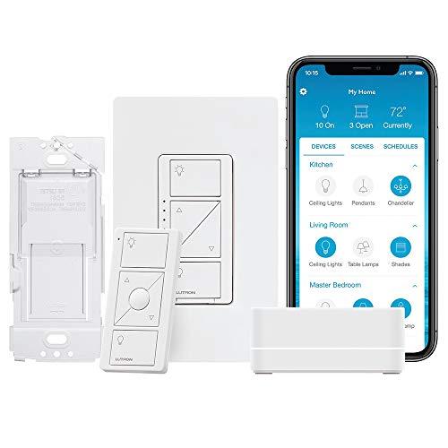 Lutron Caseta Smart Start Kit, Dimmer Switch with Smart Bridge and Wall Mount Pico Adapter, Works with Alexa, Apple HomeKit, and the Google Assistant | P-BDG-PKG1W-A | White