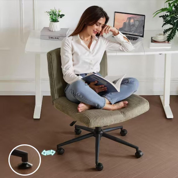 Velvet Fabric Cross-Legged Seat Task Chair in Olive-Green with Armless K1G98000222